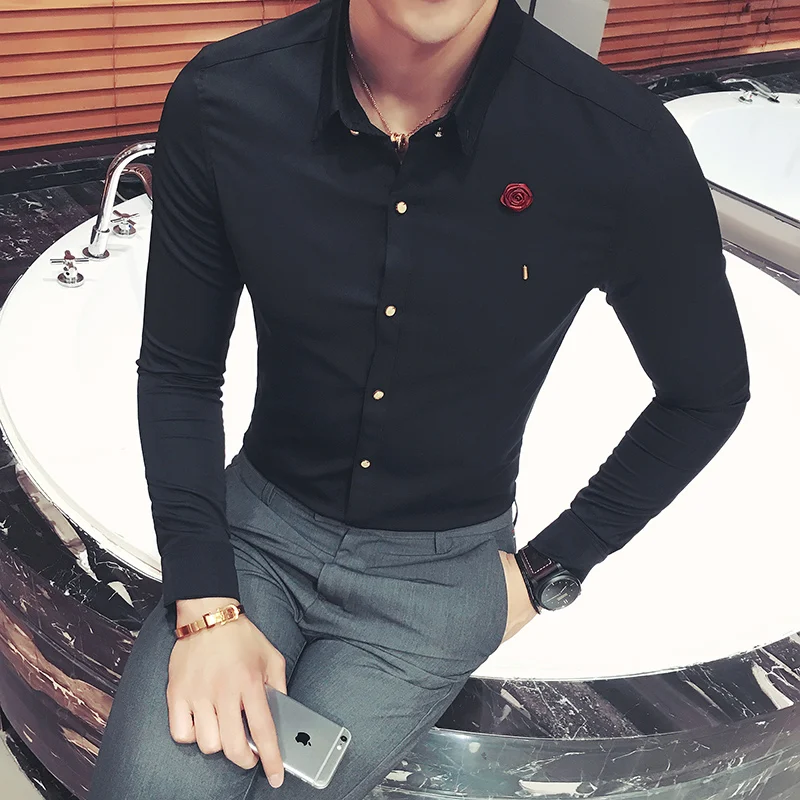Мужская рубашка YC004* классическая роза брошь мужчина-метросексуал кофта с длинными рукавами парикмахера комбинезоны Корейская обтягивающая одежда для ночного клуба P40 - Цвет: see chart
