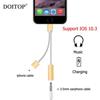 DOITOP Support IOS 10.3 2 In 1 for IPhone 8 7 6 Plus 8pin To 3.5mm Jack Earphone To 8 pin Charger Adapter Audio Cable Converters