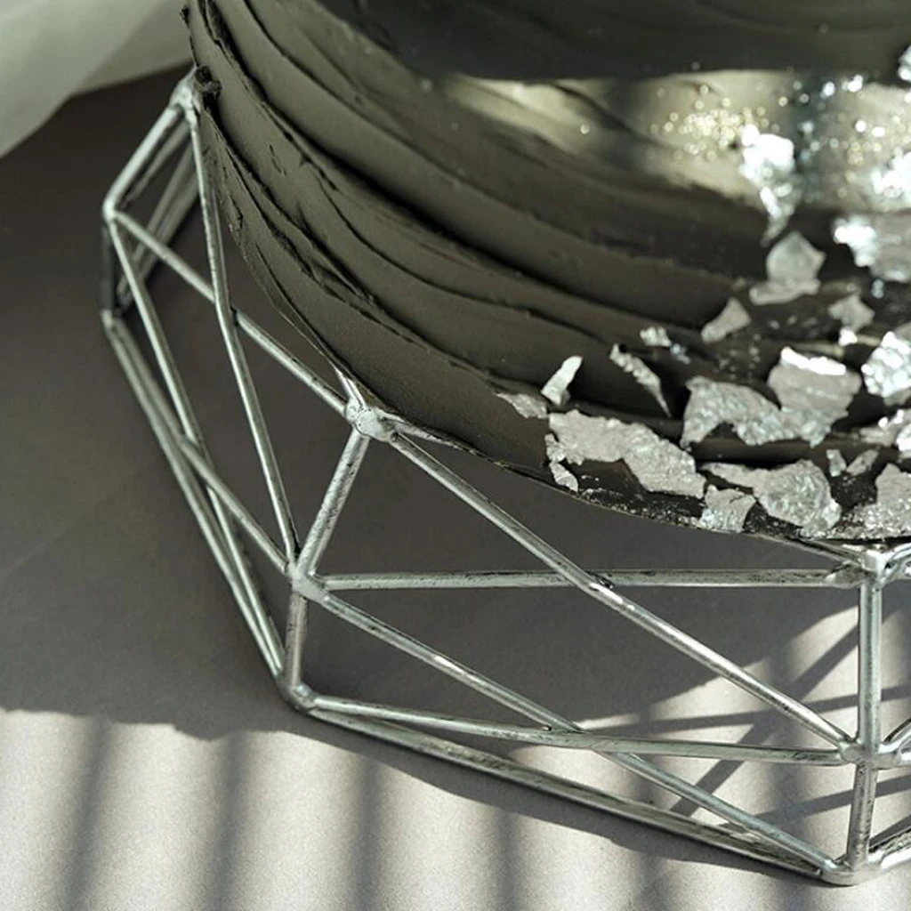 MagiDeal Cake Holder Hollow Out Dessert Holder Iron Polygon Stand Silver Gold Bakeware For Christmas Wedding Ornament