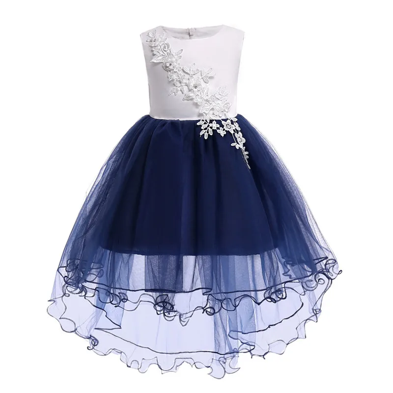

Lace Girl Dress Kids 2018 Summer New Flower Children Clothes Blue Lace Princess Cute Thin Trailing Party Dress for 10 Years