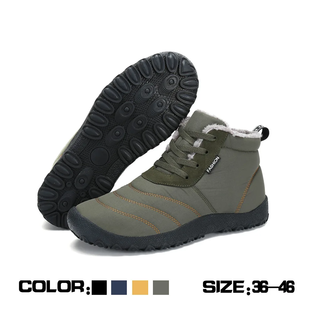 

New Fashion Men Winter Shoes Solid Color Snow Boots Plush Inside Antiskid Bottom Keep Warm Waterproof Ski Boots Size 36 - 46