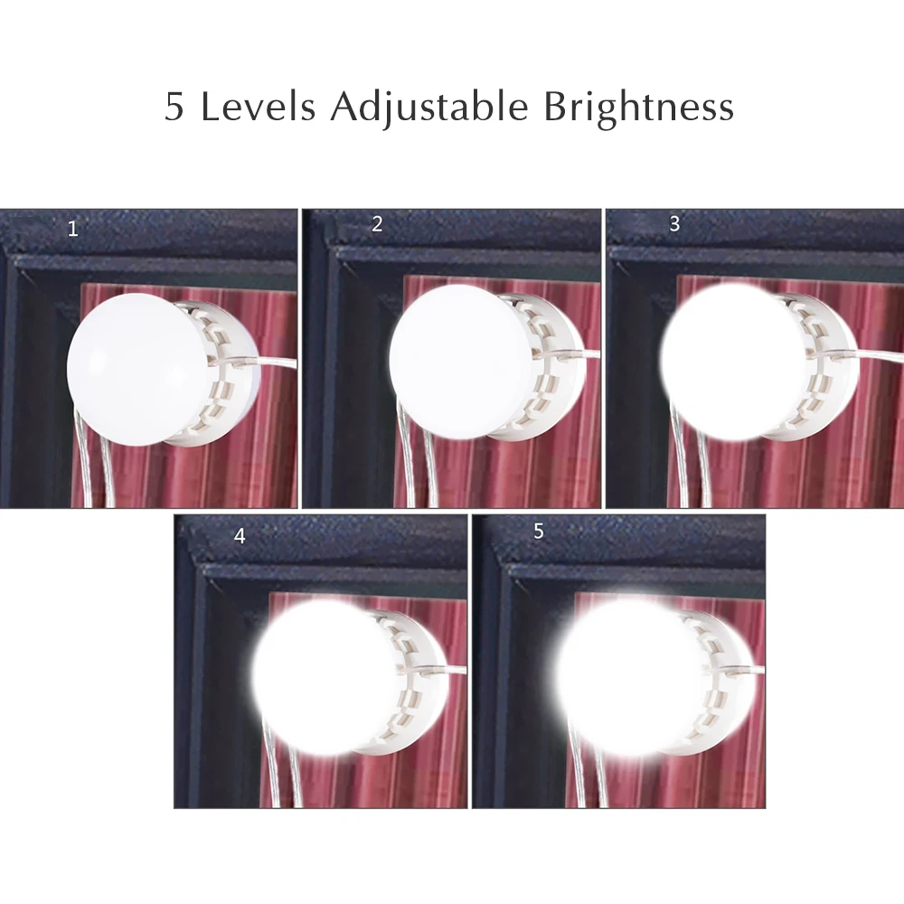 10\12Pcs Vanity Makeup Mirror LED Light Bulbs Lamp Kit 5 Levels Brightness Adjustable Lighted Make up Mirrors Cosmetic lights