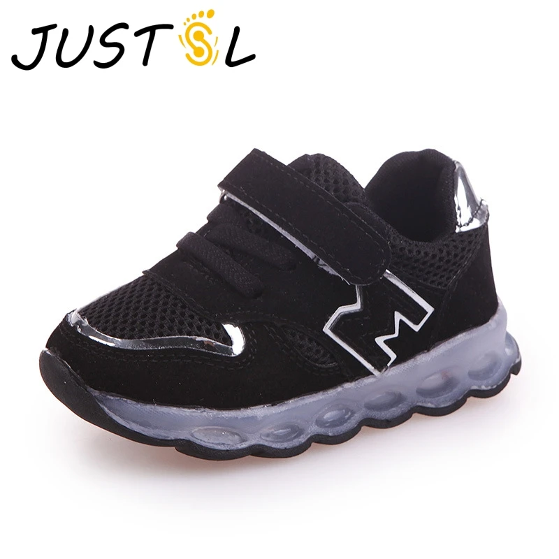 

JUSTSL 2018 spring children light shoes kids mesh breathable shoes boys LED sport shoes girls fashion sneakers size 21-30