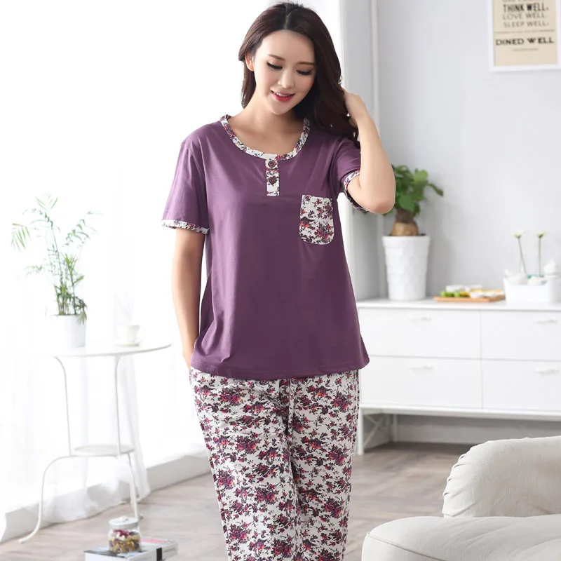 Fashion 2017 Summer Cotton Women Pajamas Set Small Floral