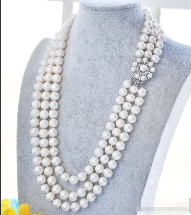 

3STRANDS 12mm ROUND WHITE FRESHWATER PEARL NECKLACE 25IN