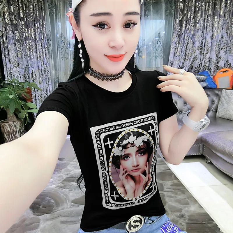 В Корейском стиле Harajuku Новое лето девушка печати женский футболка короткий рукав