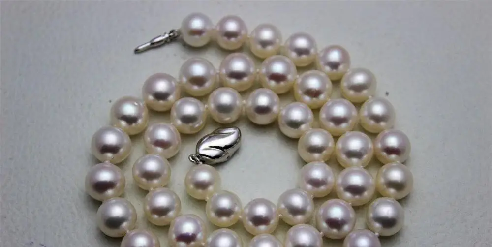 

High quality white freshwater pearl necklace 9-10mm 17.5INCH "Handmade"Alloy a(5.18)