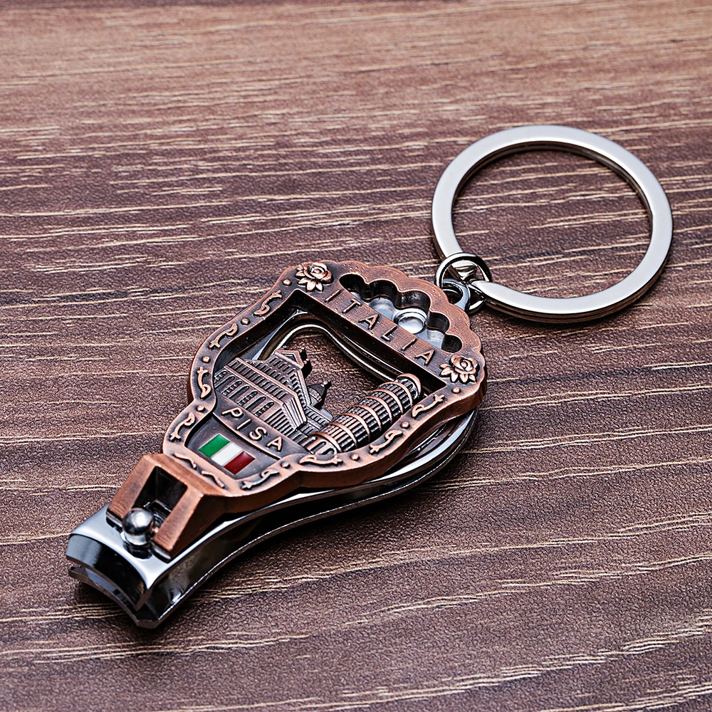 

Vicney Newest Italia Vintage Nail Clipper Keychain 3D Relief Leaning Tower of Pisa Florence Cathedral Key Chain Italy Souvenirs
