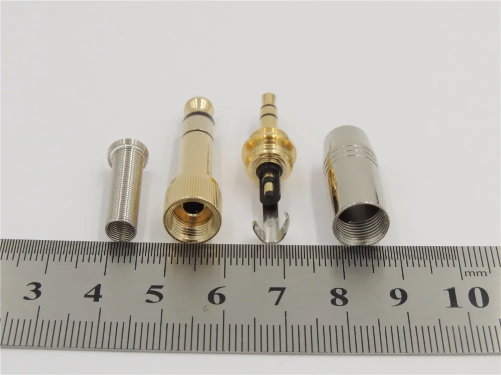 10pcs Gold Plated 3 5mm 3 pole Male Plug Stereo Screw for 4mm Audio Headphone Cable Adapter Connector