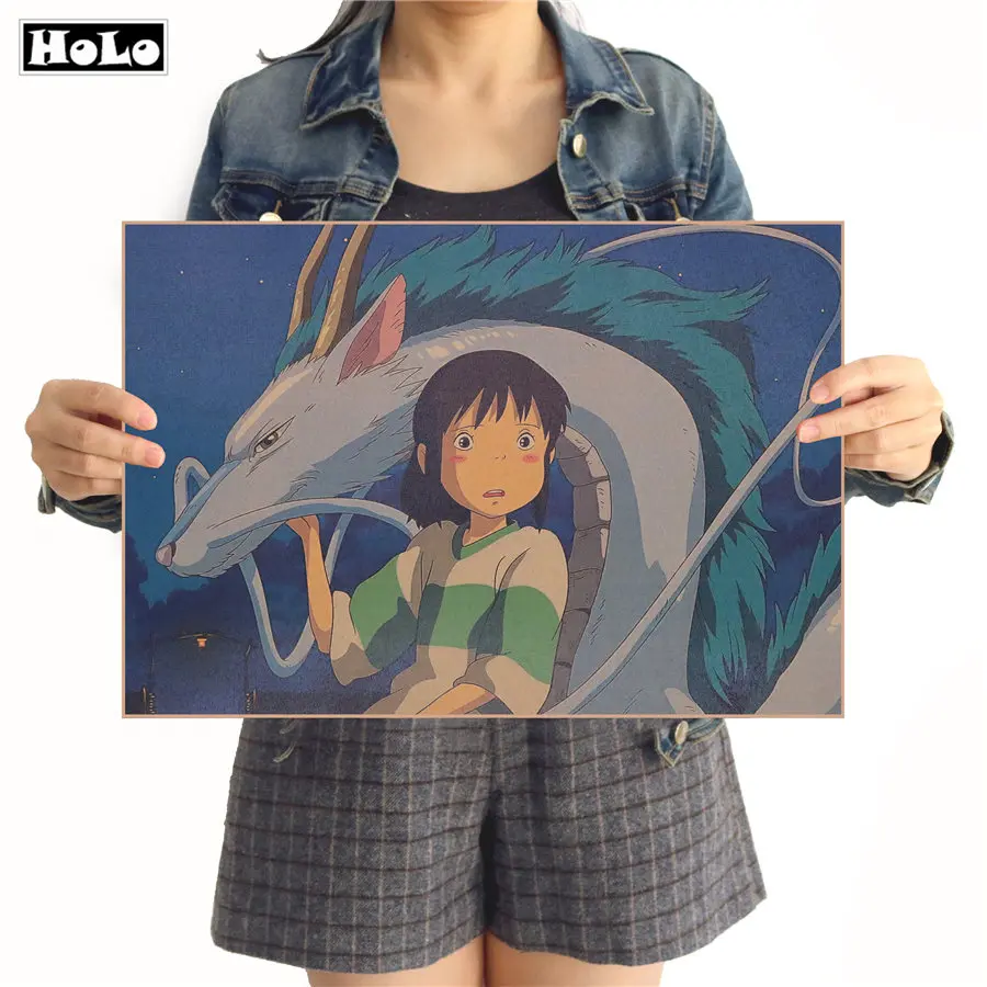

Spirited Away Vintage Kraft Paper Poster Classic Hayao Miyazaki Cartoon Anime Bar Cafe Decor Paintings Wall Sticker FUD 42x30cm