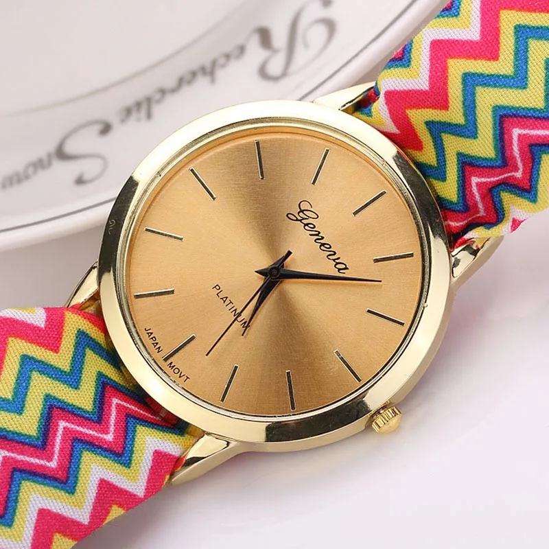 Дизайн Женевы дамы цветок ткань наручные часы Мода женское платье часы Высокое качество ткань часы сладкие девушки браслет часы