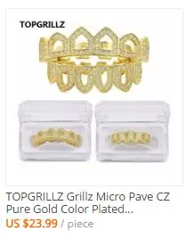 TOPGRILLZ чистое золото цвет покрытием хип хоп микро Pave CZ Клык полый верх и дно GRILLZ вампирские зубы грили набор