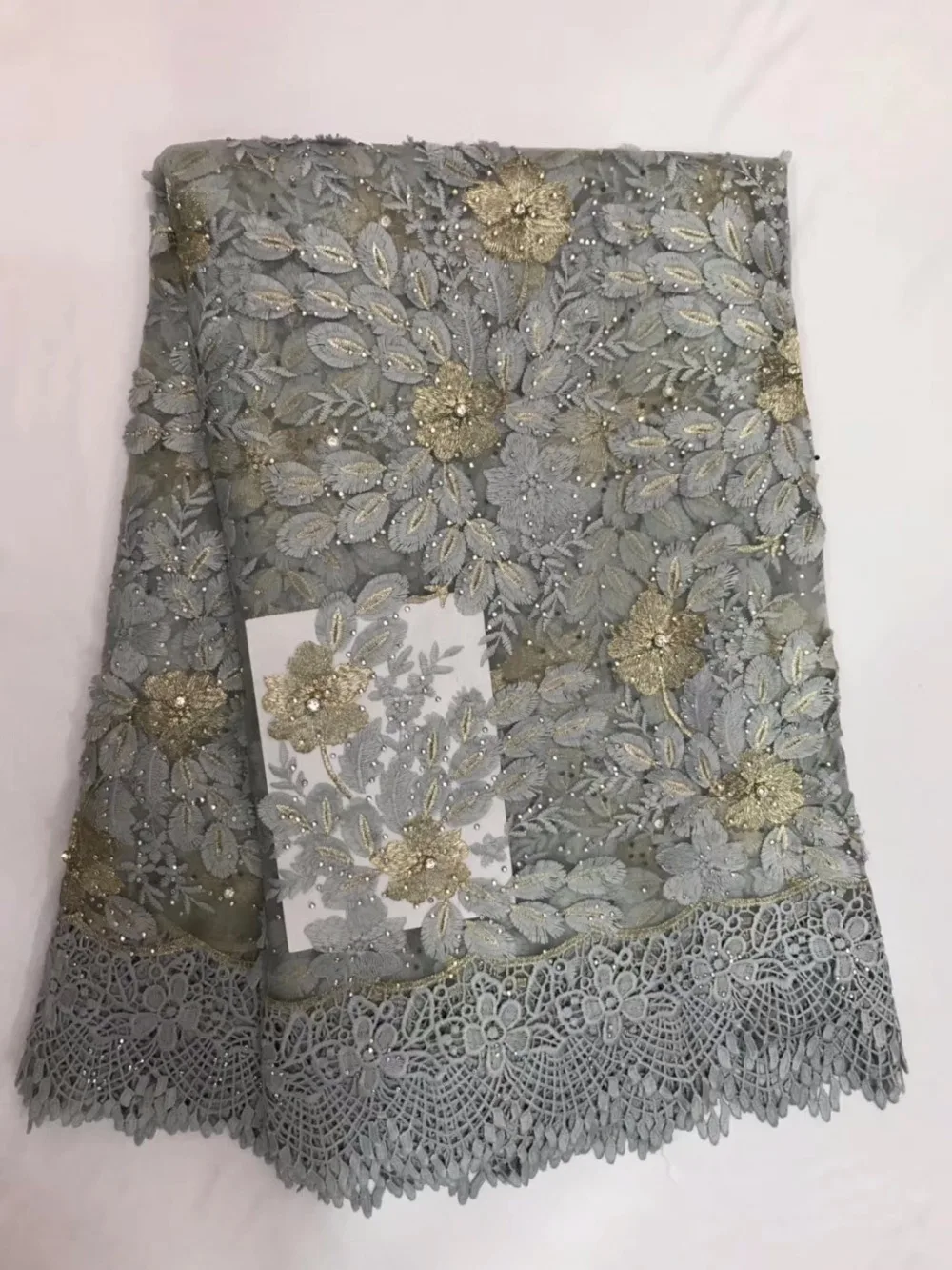

High Quality Imported Wholesale 100%Polyester African Grey Tulle Lace French Net stones Lace Fabric For Wedding