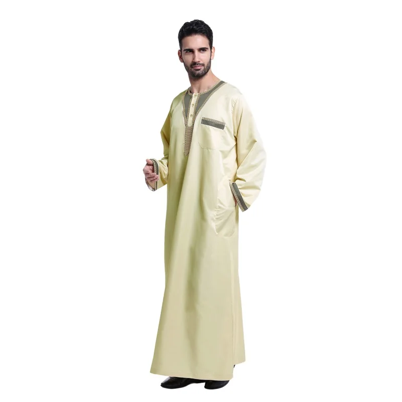 2017 Fashion Men Saudi Style Thobe Thoub Abaya Robe Daffah Dishdasha Islamic Arab Kaftan Muslim Clothing For Men Hot