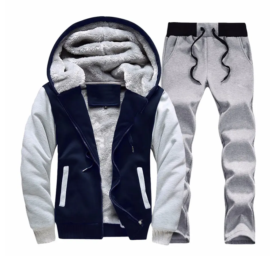 Ceny LBL Casual męskie dresy zima Patchwork zestaw dla mężczyzn grube kurtki z polaru + spodnie 2 sztuk zestawy ciepła bluza z kapturem SuitsMen odzież sportowa dla