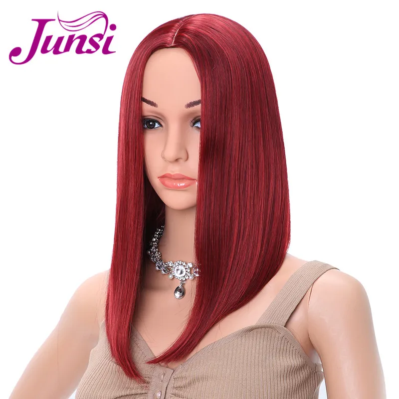 JUNSI короткий красный парик прямые черные парики боб для женщин | Отзывы и видеообзор
