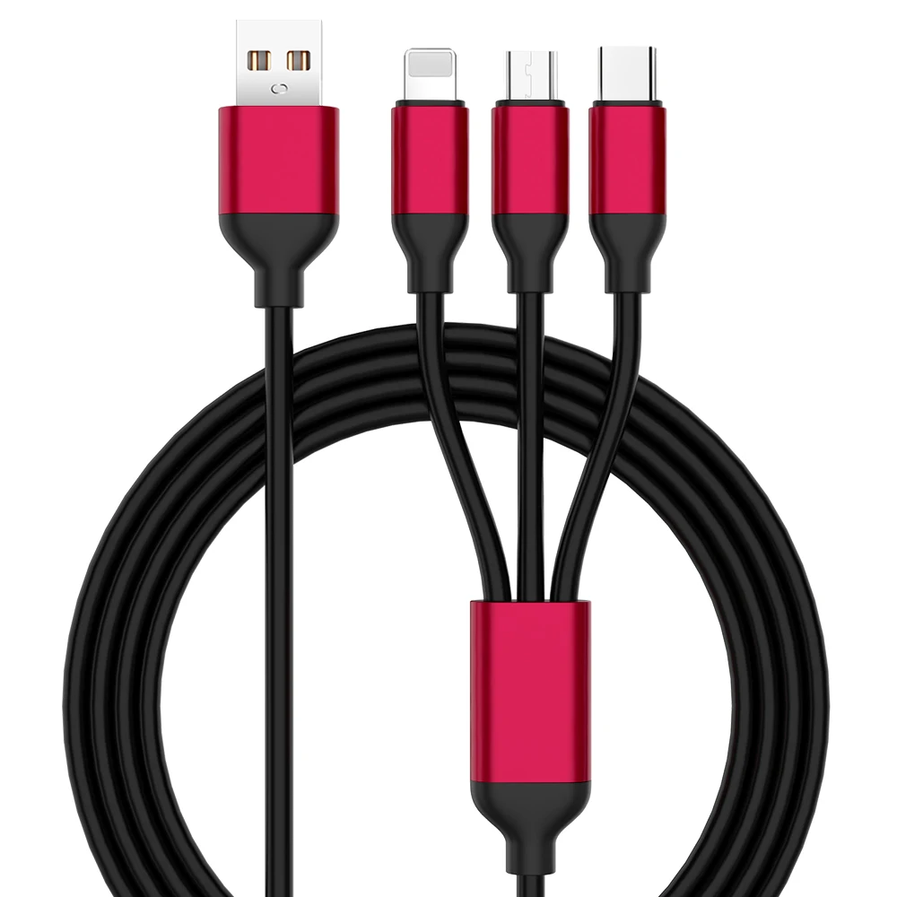 3в1 type C 8-контактный Micro USB кабель для iPhone X XS 7 Plus samsung S9 USB кабель 3 в 1 провод для быстрой зарядки для samsung S9 S10 huawei - Цвет: Черный