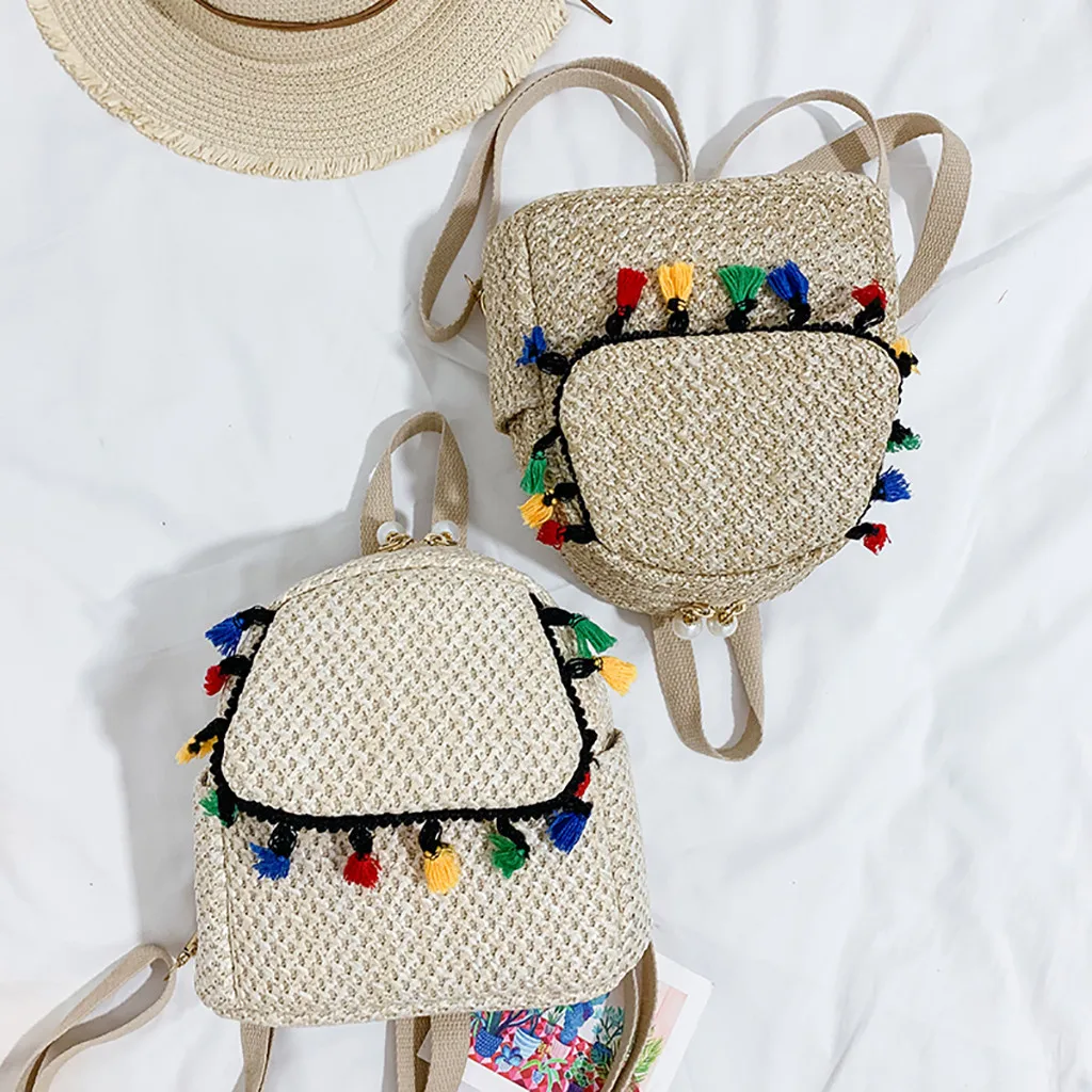 Модные рюкзаки для женщин соломенный универсальный рюкзак с бахромой сумка