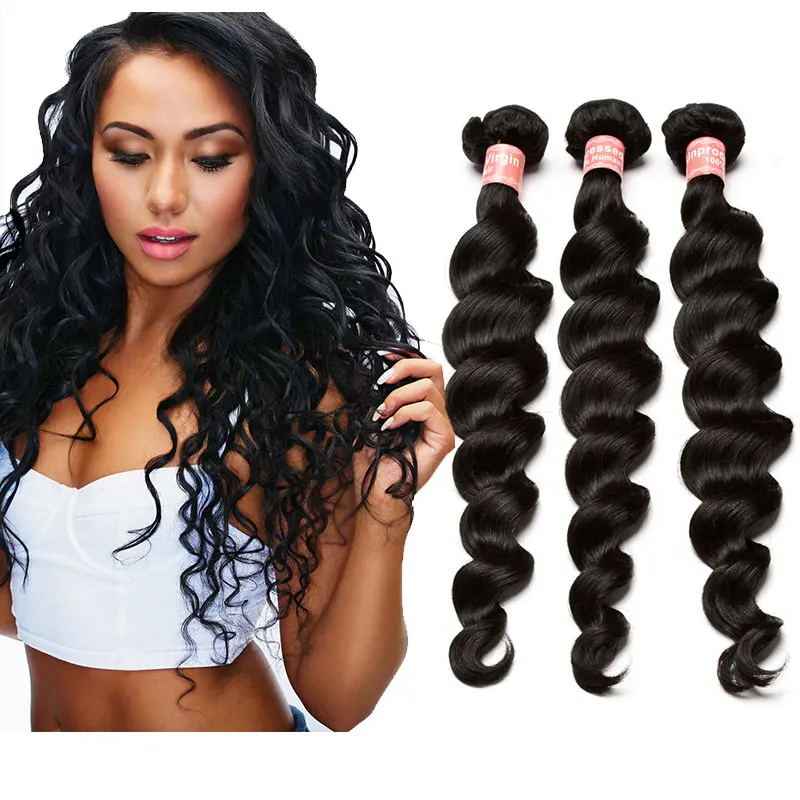 

7A Peruvian Virgin Hair Loose Wave Human Hair Weave 3 Bundles Peruvian Loose Curly Hair Extensions Rosa Queen Hair Products