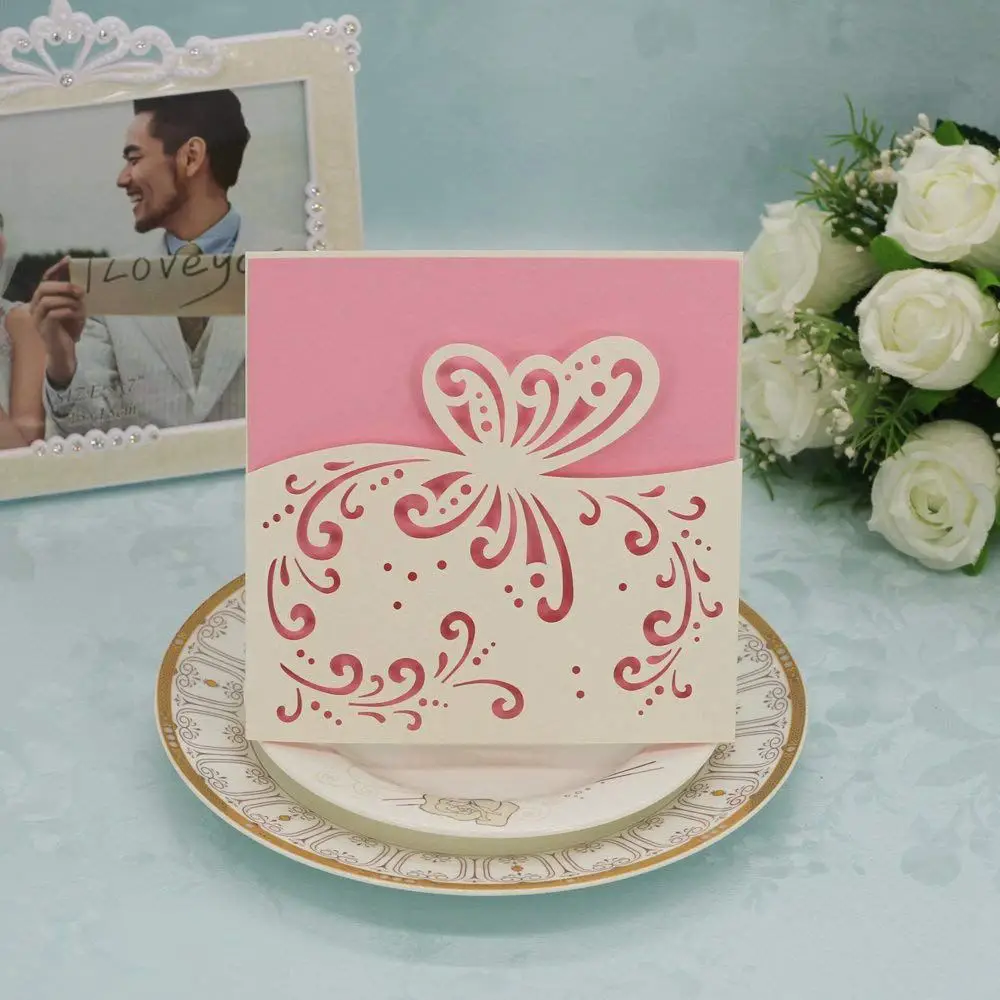  20 pcs Card Paper Square Announcement Elegant pattern Wedding Invitation Card - 15 cm - Butterfly - 32913013348