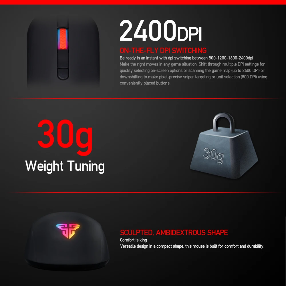 Fantech G10 800 2400 точек/дюйм профессиональная Проводная игровая мышь USB для ПК ноутбука