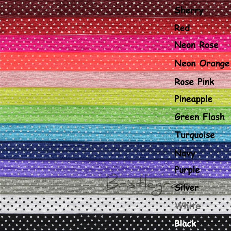 

GOYIBA 5 Yard 5/8" 1.5cm Polka Dot FOE Fold Over Elastics Spandex Satin Bands Baby Hair Tie Headband Tutu Dress DIY Sewing Trims