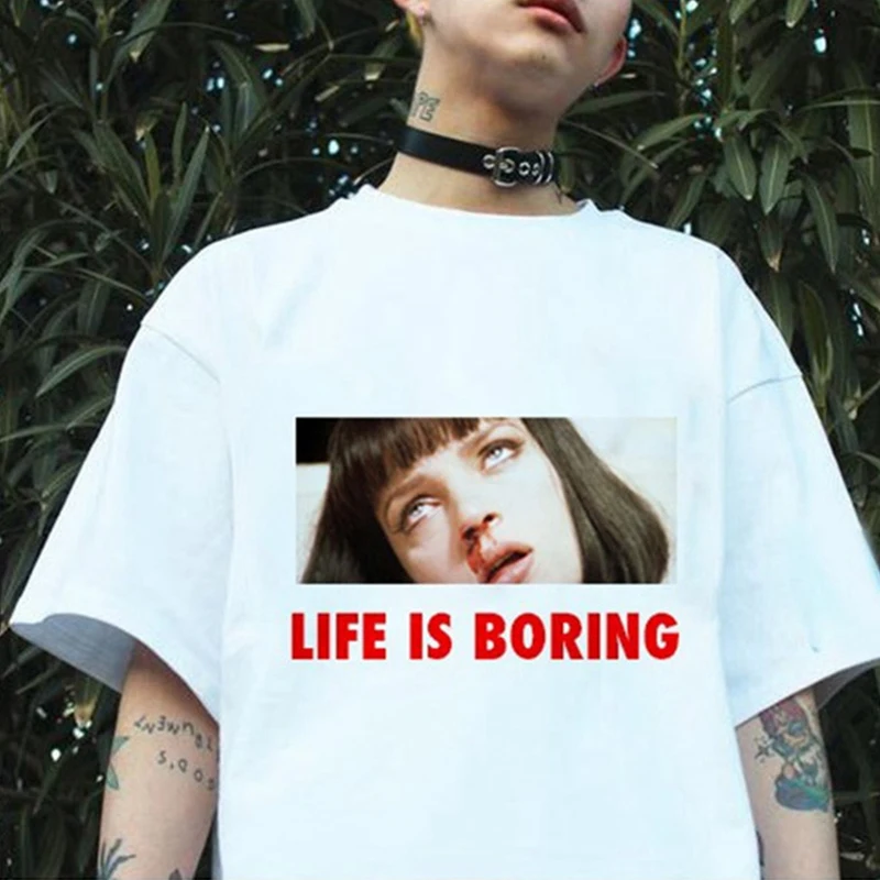 

Women T-shirt Summer T Shirt Short Sleeve Round Neck Top Tee Life Is Boring Letter Print Spoof Harajuku Tops Shirts Hip Hop Tees