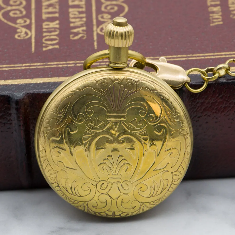 Роскошный изысканный дизайн золотые Механические карманные часы ручной Ветер кулон часы для мужчин и женщин брелок цепь PJX1320