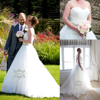 

Fantastic 2019 Tulle Wedding Dress Women Girl Bride Gown Bridal Party Sweetheart with Crystals and Beads Waist Princess Design