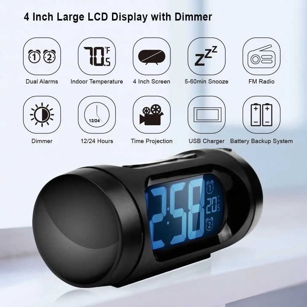 FM Radio Watch LED Digital Alarm Clock Electronic Desk Table Projector Watch with Back light Nixie
