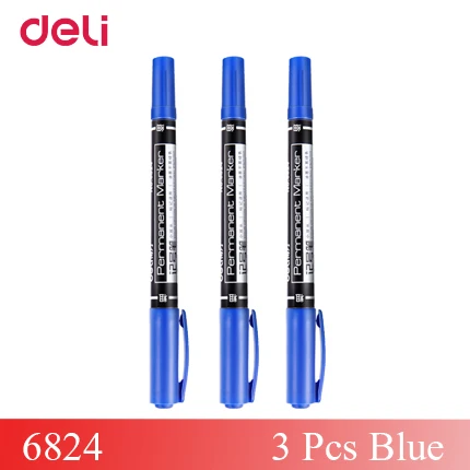 Deli 3 шт цветной двойной наконечник 0,5/1 мм быстрая сухая Перманентная вывеска маркеры для ткани металла качество fineliner для рисования - Цвет: 3PCS- Blue