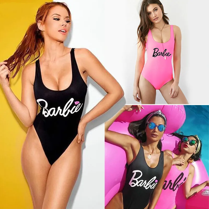 Bodysuit Sexy One Piece Women Swimsuit Thong Pink Lips Print Swimwear Bathing Suit Girls Backless Black Monokini