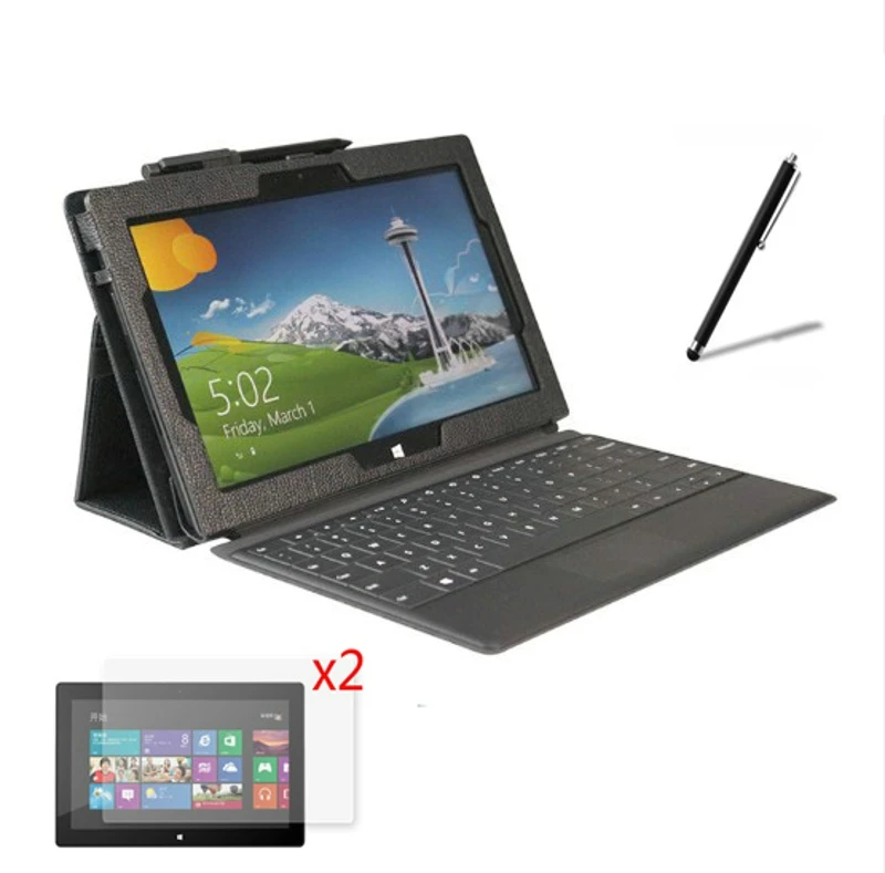 

4in1 Luxury Magnetic Folio Stand Leather Case Cover +2x Screen Protector +1x Stylus For Microsoft Surface RT 1 2 RT1 RT2 10.6"