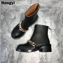 Basic Black Leather Ankle Boots Women Autumn Winter Martin Shoes Woman Low Heeled Chains Motorcycle Boots With Zipper цена Basic Black Leather Ankle Boots Women Autumn Winter Martin Shoes Woman Low Heeled Chains Motorcycle Boots With Zipper цены онлайн