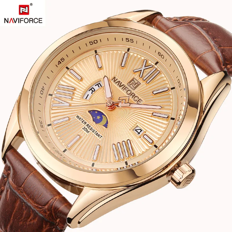 

NAVIFORCE Luxury Brand Genuine Leather Strap Analog Date Men's Quartz Watch Casual Watche Men sport Wristwatch relogio masculino