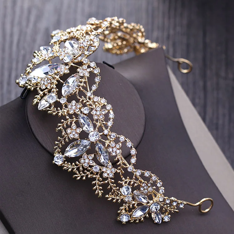 liga de ouro folha e flor esmalte moda jóias com Tiara colar e brinco 3 pcs Set (2)