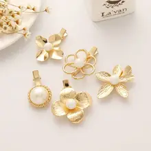 Винтажная Полированная Металлическая Золотая заколка для волос цветок Форма минималистичные шпильки в форме утконоса имитация жемчуга антиаллергенные заколки