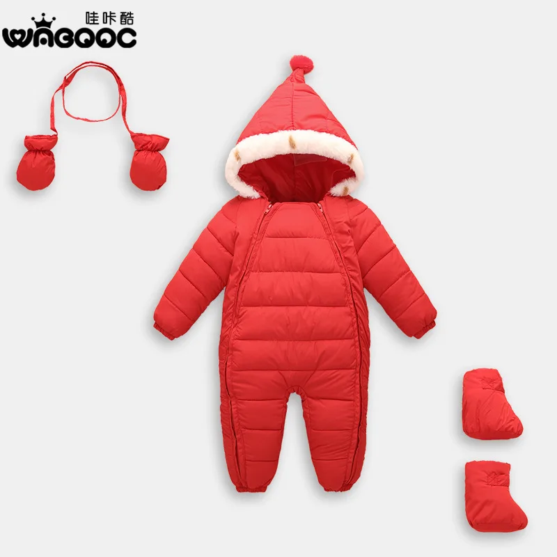 3 6 years Real Fur Baby Romper Boy Duck baby winter coverall Rompers Girls Snowsuit