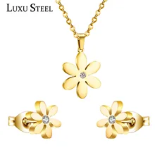 Люксу стали Кристальные украшения из цветов наборы из нержавеющей стали золото/серебро кулон ожерелье серьги наборы для женщин/девушка ювелирные изделия подарок