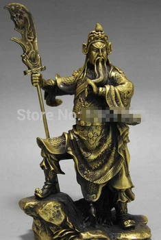 

Fast shipping Chinese Folk Brass Copper Leader Dragon Guan Gong Guan Yu Warrior Buddha Statue