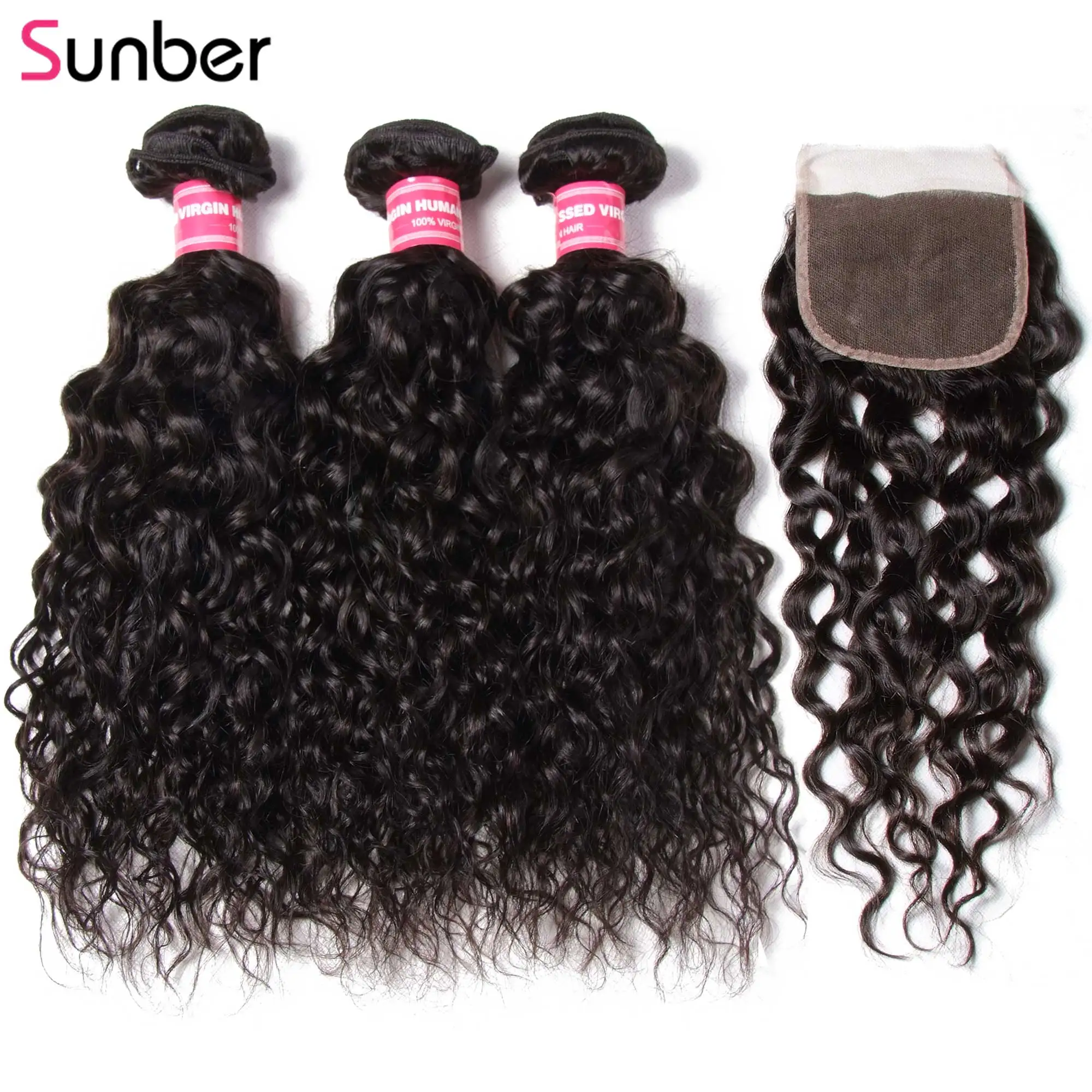 Sunber Hair, волнистые волосы, пряди, с закрытием, волосы ткет, 10-26 дюймов, человеческие волосы Briazlian, 3/4 пряди, с закрытием, волосы remy