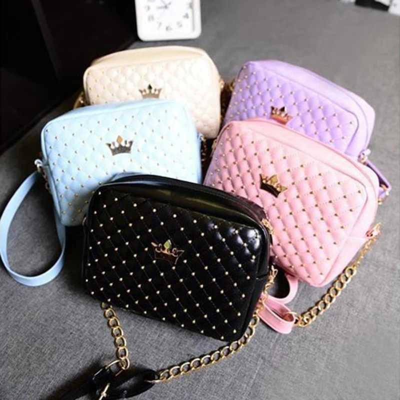 High Quality PU Leather Women Crossbody Bag Fashion Color Rivet Chain Design Women Shoulder Bags Color Shoulder Strap Ladies Bag
