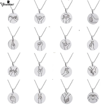 

Yiustar Gesture Hand Sign Language Necklace for Women Girls Kids Geometric Round Pendants Necklaces Okay Love Choker Jewelry