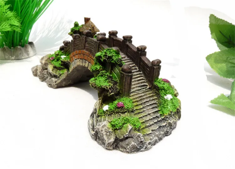 Flone Artificial Plant Aquarium Landscape Resin Bridge Decor Fish Shrimp Nest  Turtle Climbing Retro Arch Bridge Accessories (7)