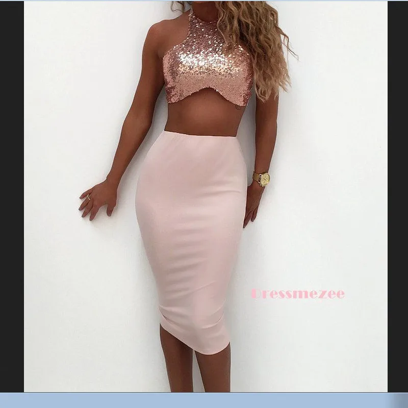 

Summer Sexy Set Womens Backless Hang Neck Lace Up V-Neck Short Top Solid Color Skirt Casual Evening Party Slim Suit