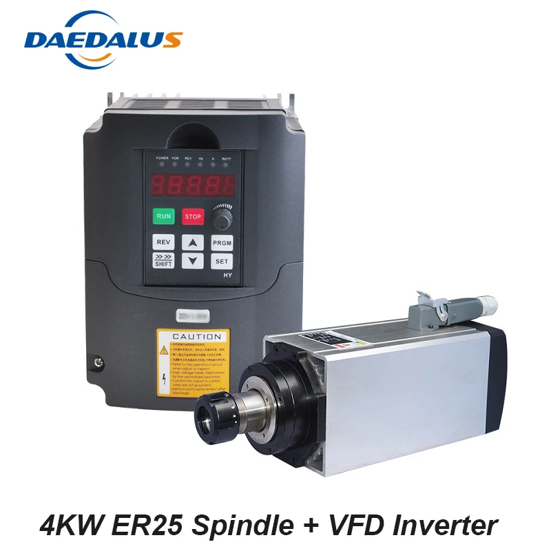 Square Air Cooled Spindle 4KW ER25 Spindle Motor 220V Router Bit Tools With 4KW Converter Controller VFD Inverter цена Square Air Cooled Spindle 4KW ER25 Spindle Motor 220V Router Bit Tools With 4KW Converter Controller VFD Inverter цены онлайн