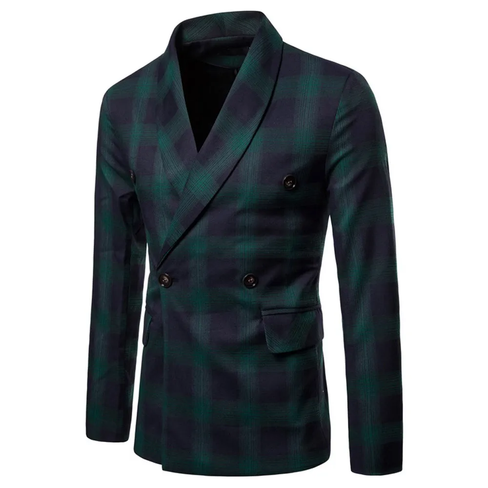 Модный мужской осенне-зимний клетчатый костюм с длинным рукавом, куртка с лацканами, топ, блузка, офисный классический костюм, деловой пиджак для мужчин L15