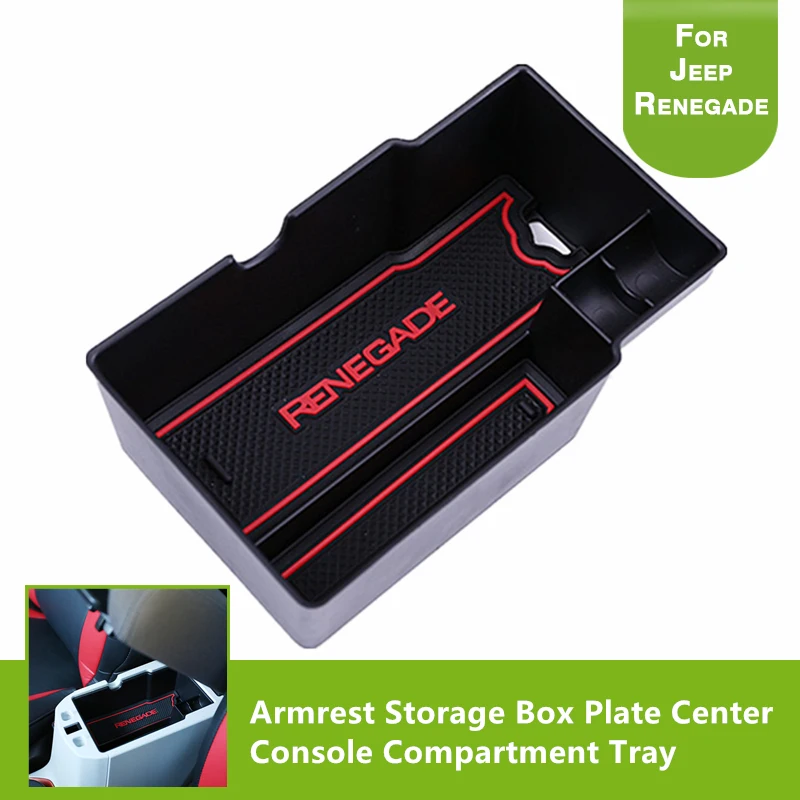 For Jeep Renegade 2015 2016 2017 Organizer Armrest Storage Box Plate Center Console Compartment Tray Parts Interior Accessories For Jeep Renegade 2015 2016 2017 Organizer Armrest Storage Box Plate Center Console Compartment Tray Parts Interior Accessories
