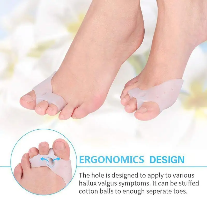 1 Pair 3-hole Gel Toe Separator Bunion Corrector with Forefoot Pads Silicone Toe Straightener Hallux Valgus Corrector Foot Care