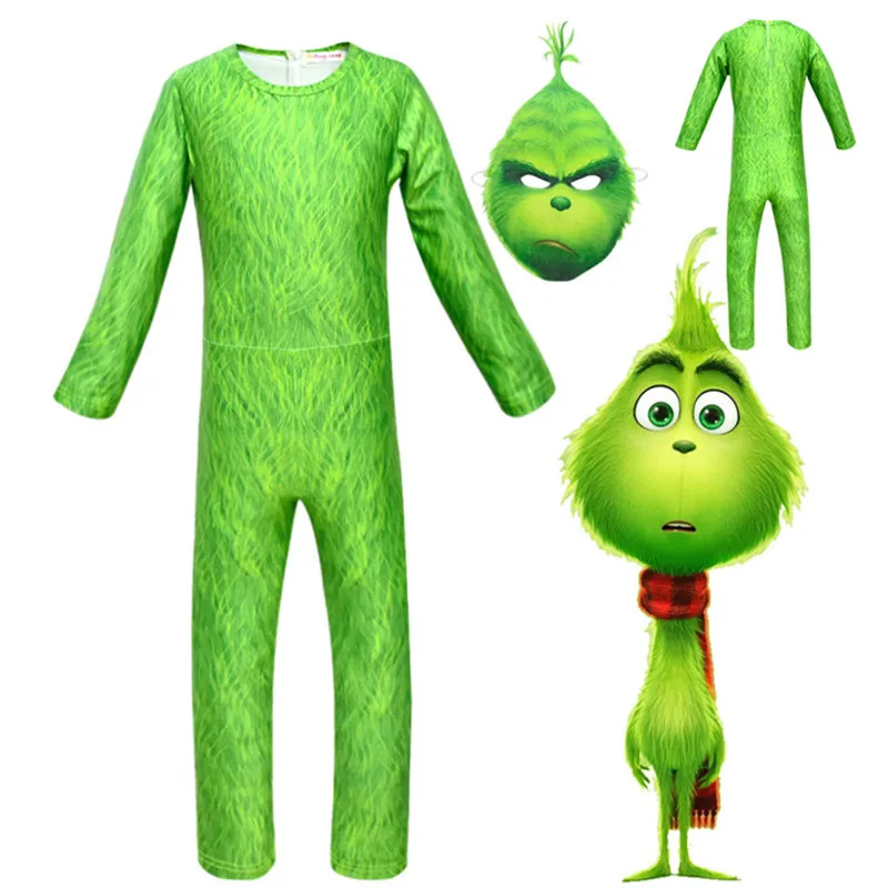 

2pcs 2019 The Grinch green Funny Clown costumes set Boy Cosplay Clothes Halloween Costume Party Grinch Kid Clothing set